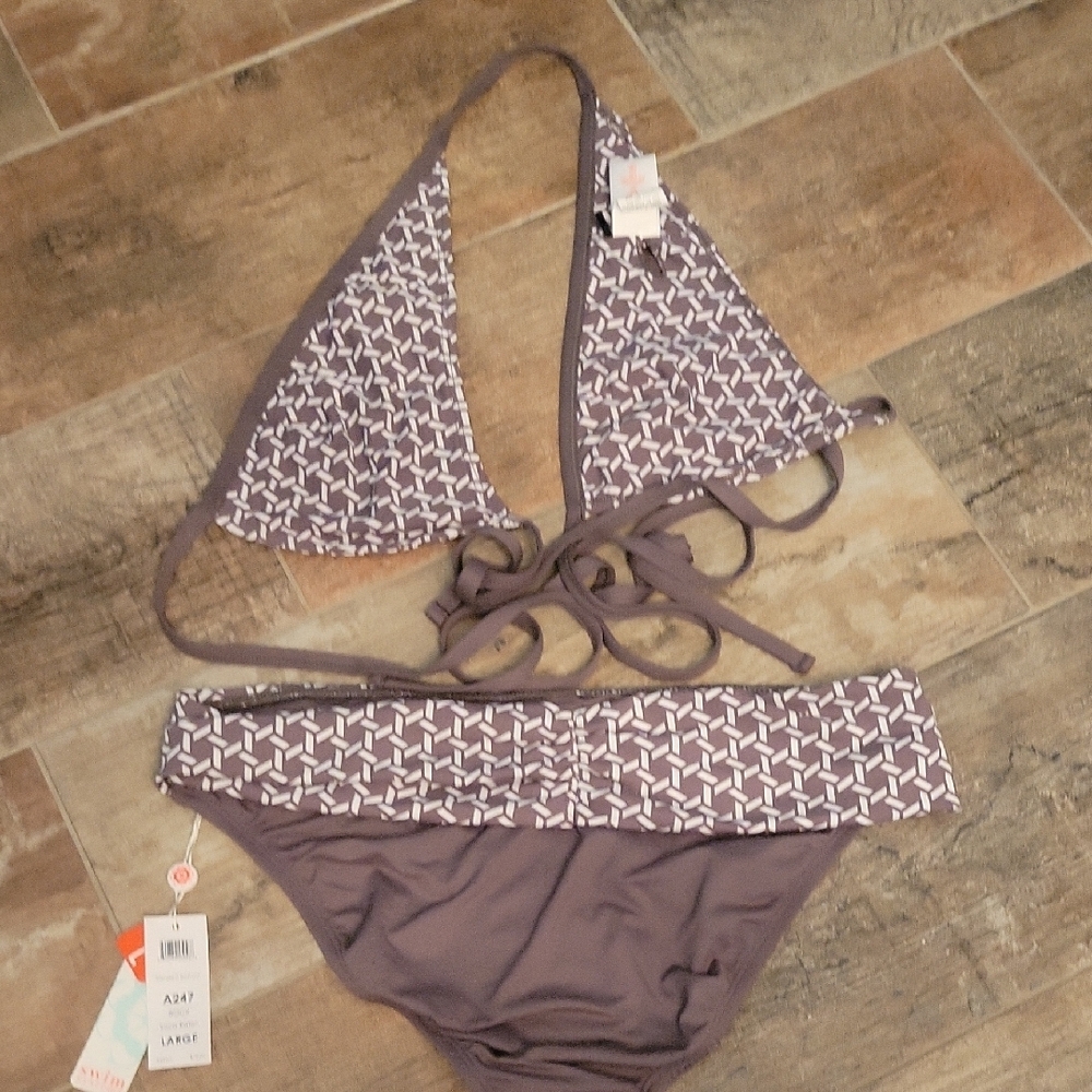 Womens Large Chic Brown Boca Raton Pattern Bikini Set NWT - Picture 3 of 12